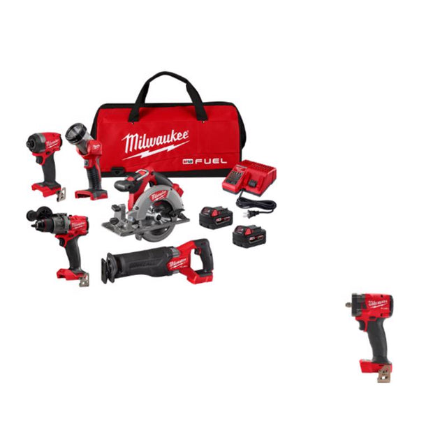 M18 FUEL Brushless 5-Tool Combo Kit w 3/8 Compact Impact Wrench Bundle