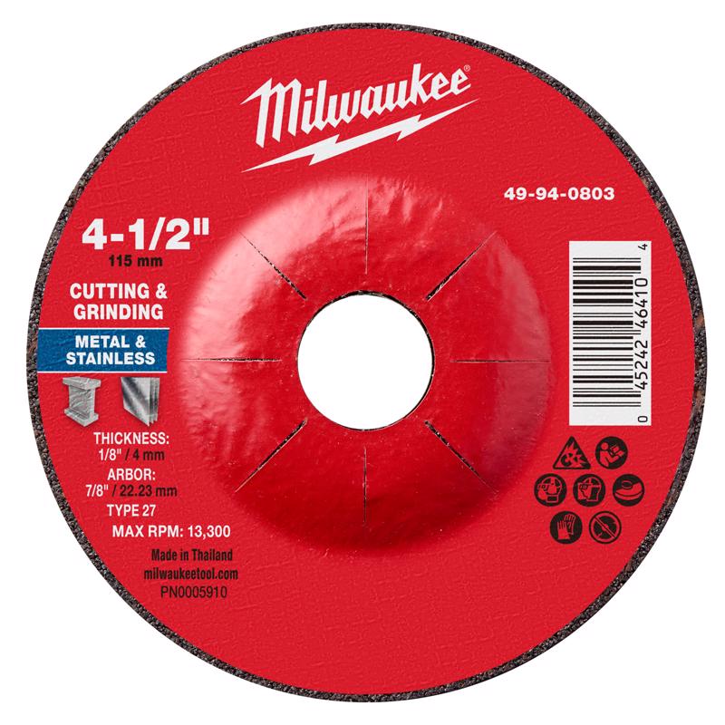Milwaukee 4-1/2 in. D X 7/8 in. X 1/8 in. thick Metal Cutting/Grinding Disc 1 pc