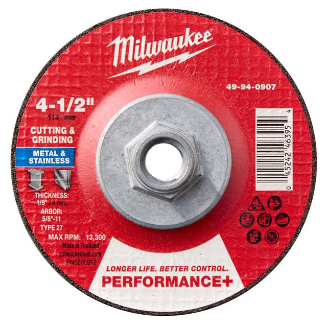 Milwaukee 4-1/2 in. D X 5/8-11 in. X 1/8 in. thick Metal Cutting/Grinding Disc 1 pc