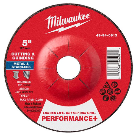 Milwaukee 5 in. D X 7/8 in. X 1/8 in. thick Metal Cutting/Grinding Disc 1 pc