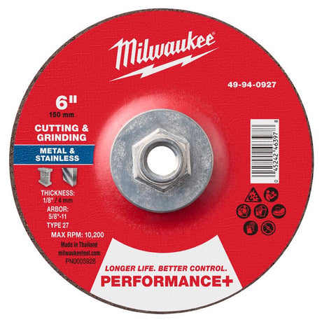 Milwaukee 6 in. D X 5/8-11 in. X 1/8 in. thick Metal Cutting/Grinding Disc 1 pc