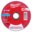 Milwaukee 4-1/2 in. D X 7/8 in. X .045 in. thick Metal Cut-Off Disc 10 pk
