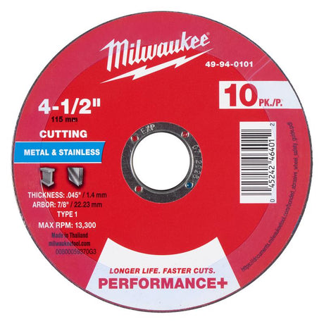 Milwaukee 4-1/2 in. D X 7/8 in. X .045 in. thick Metal Cut-Off Disc 10 pk