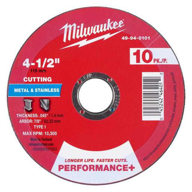 Milwaukee 4-1/2 in. D X 7/8 in. X .045 in. thick Metal Cut-Off Disc 10 pk