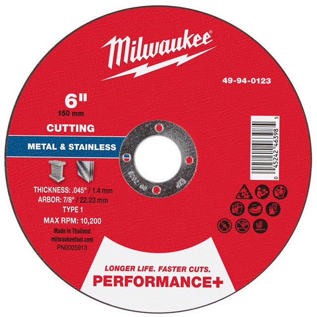 Milwaukee 6 in. D X 7/8 in. X .045 in. thick Metal Cut-Off Wheel 1 pc