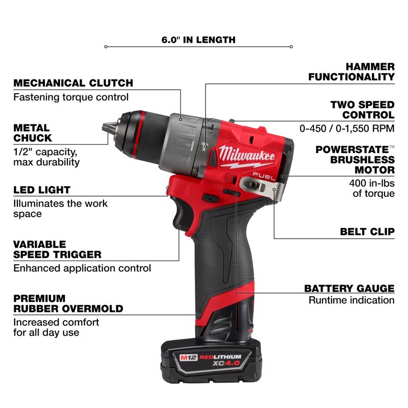 M12 FUEL Hammer Drill Kit w Inflator Bundle