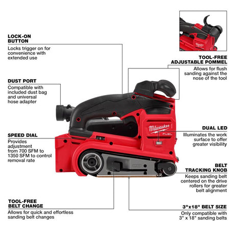 M18 FUEL 3x16 Belt Sander with 2PK FORGE 8Ah Batteries