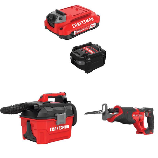 CRAFTSMAN  V20 3Ah Advanced Battery Starter  with 2Gal Wet/Dry Vac withReciprocating Saw