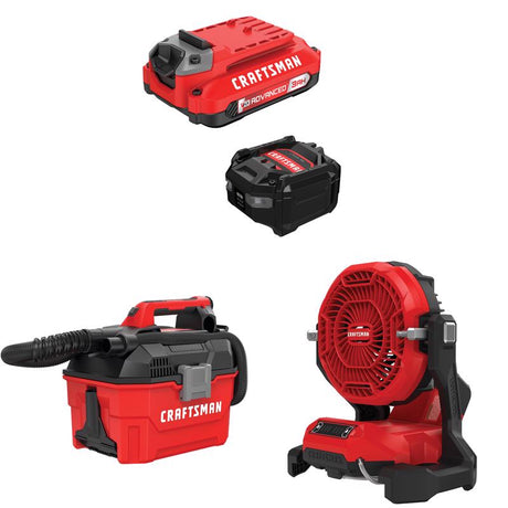 CRAFTSMAN  V20 3Ah Advanced Battery Starter  with 2Gal Wet/Dry Vac with3-Speed Misting Fan