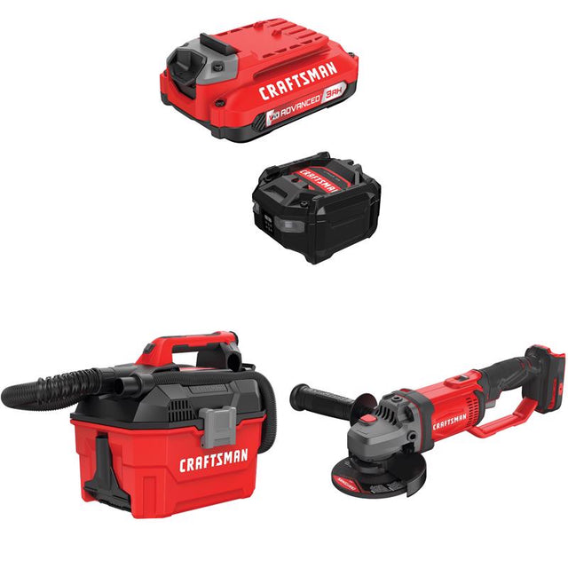 CRAFTSMAN  V20 3Ah Advanced Battery Starter  with 2Gal Wet/Dry Vac with4.5-in Grinder