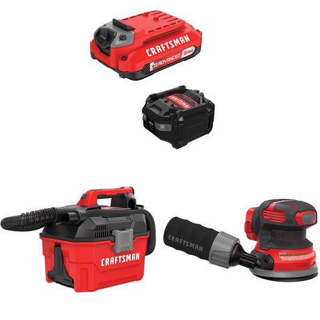 CRAFTSMAN  V20 3Ah Advanced Battery Starter  with 2Gal Wet/Dry Vac with5in Random Orbit Sander