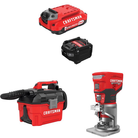 CRAFTSMAN  V20 3Ah Advanced Battery Starter  with 2Gal Wet/Dry Vac withBrushless RP Router