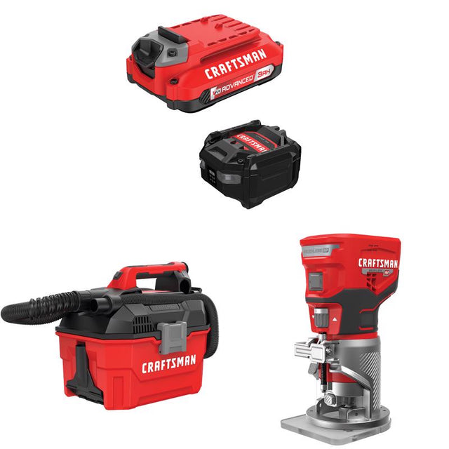 CRAFTSMAN  V20 3Ah Advanced Battery Starter  with 2Gal Wet/Dry Vac withBrushless RP Router