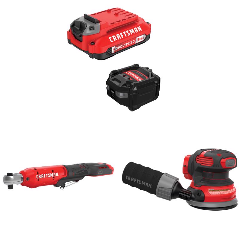 CRAFTSMAN  V20 3Ah Advanced Battery Starter  with 3/8-in  Ratchet with5in Random Orbit Sander