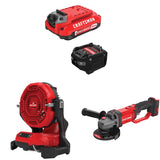 CRAFTSMAN  V20 3Ah Advanced Battery Starter  with 3-Speed Misting Fan with4.5-in Grinder