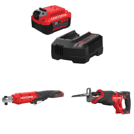 CRAFTSMAN  V20 4Ah  Battery and Charger Starter Kit with 3/8-in  Ratchet with Reciprocating Saw