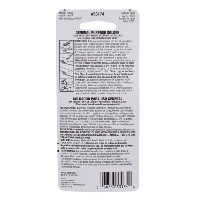 Oatey 1.5 oz Lead-Free Acid Core Wire Solder Tin/Antimony 95/5 1 pc