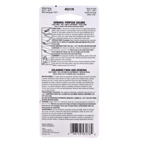 Oatey 4 oz Lead-Free Acid Core Wire Solder Tin/Antimony 95/5 1 pc
