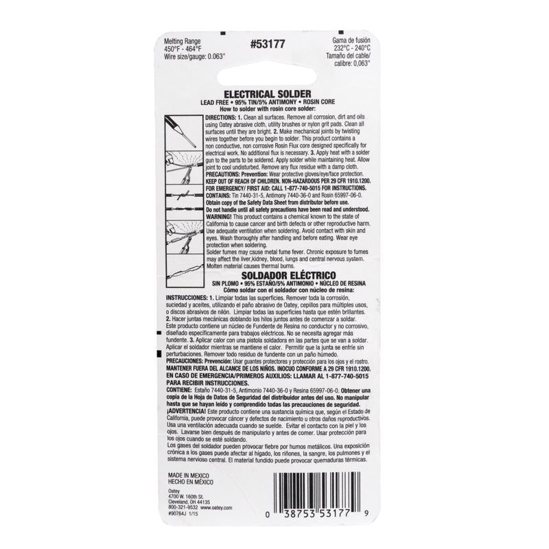 Oatey 4 oz Lead-Free Rosin Core Solder Wire Tin/Antimony 95/5 1 pc