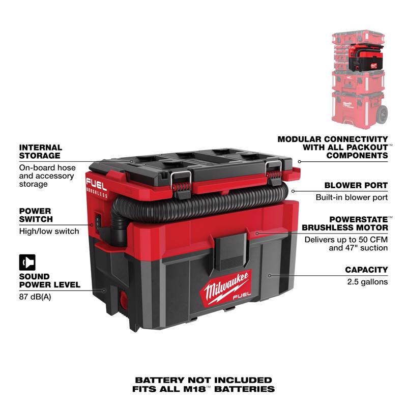 M18 PACKOUT Wet Dry Vac w 5.0Ah Battery Pack