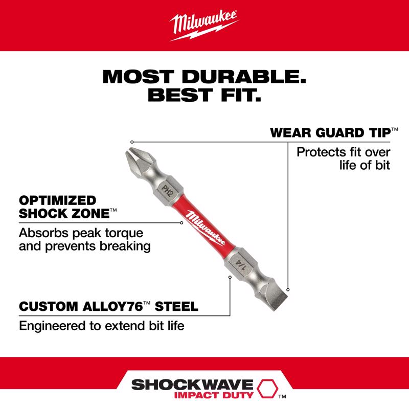 Milwaukee Assorted Double-Ended Screwdriver Bit Set Alloy Steel 3 pc