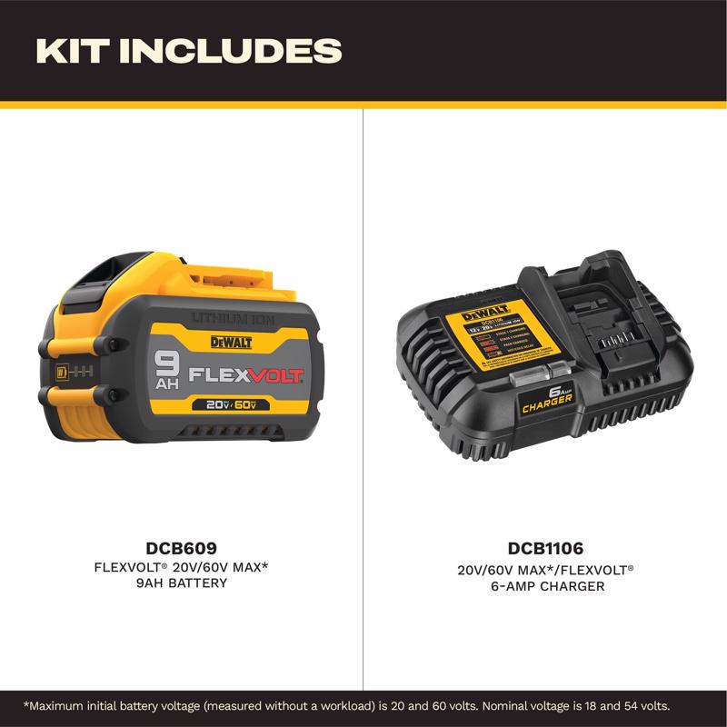 DeWalt 20V-60V MAX Flexvolt 9 Ah Lithium-Ion Battery and Charger 2 pc
