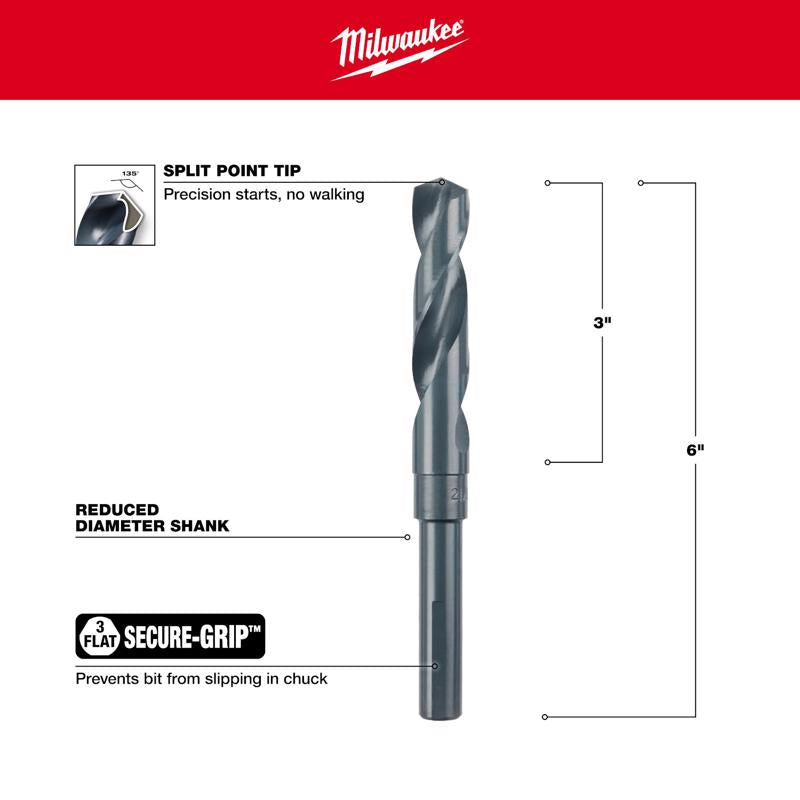 Milwaukee 21/32 in. X 6 in. L Silver and Deming Drill Bit 1 each