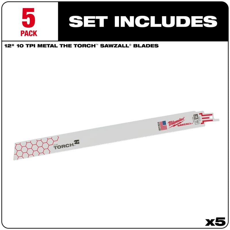 Milwaukee 12 in. High Speed Steel Reciprocating Saw Blade 10 TPI