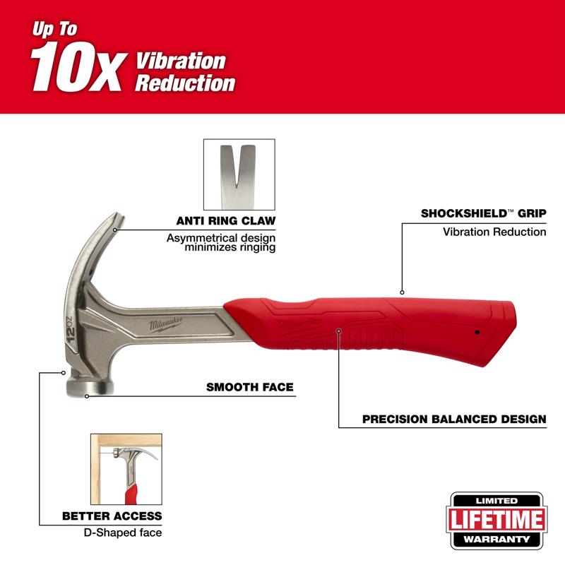 Milwaukee 12 oz Smooth Face Claw Hammer 10 in. Steel Handle