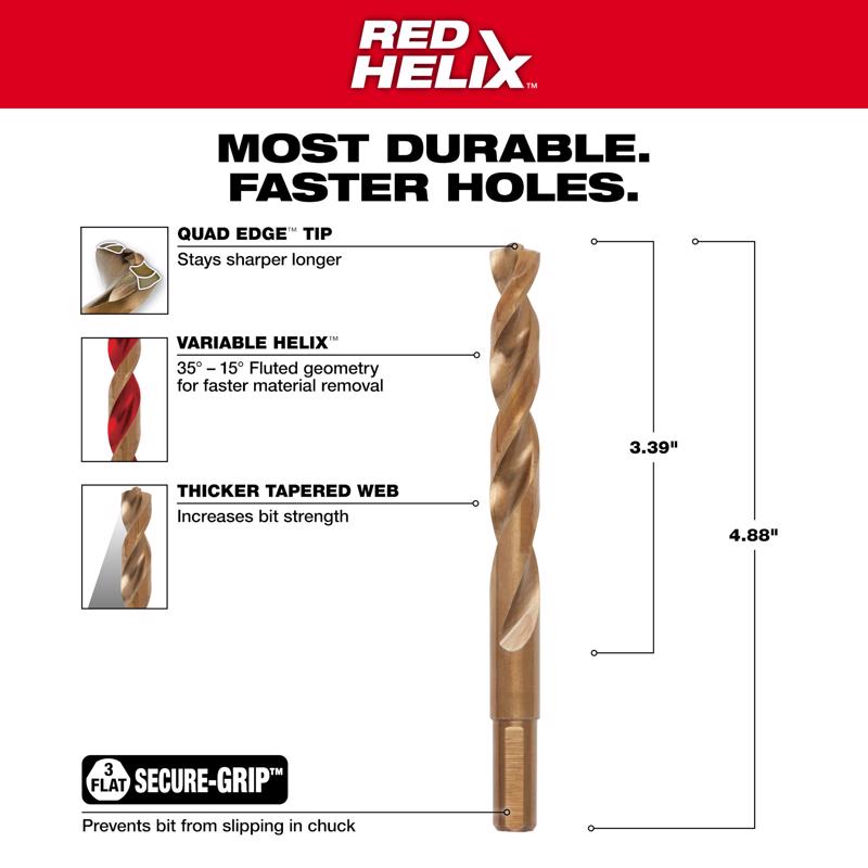 Milwaukee 27/64 in. X 5.12 in. L Cobalt Drill Bit 3-Flat Shank 1 each