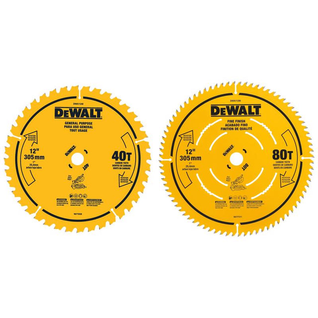 DeWalt 12 in. D Tungsten Carbide Tipped Circular Saw Blade Set 40 and 80 teeth 2 pc