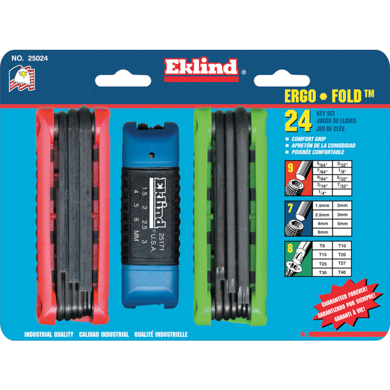 Eklind Ergo-Fold Assorted Metric and SAE Fold-Up Hex Key Sets 24 pc