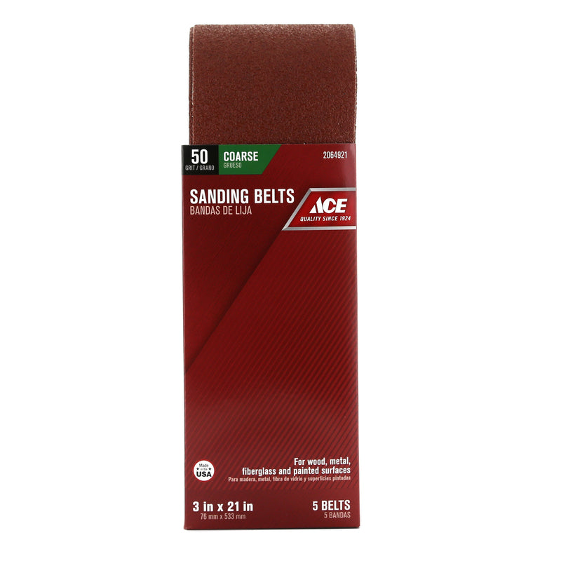 Ace 21 in. L X 3 in. W Aluminum Oxide Sanding Belt 50 Grit Coarse 5 pc