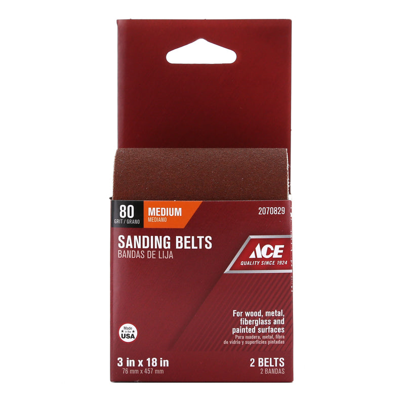 Ace 18 in. L X 3 in. W Aluminum Oxide Sanding Belt 80 Grit Medium 2 pc