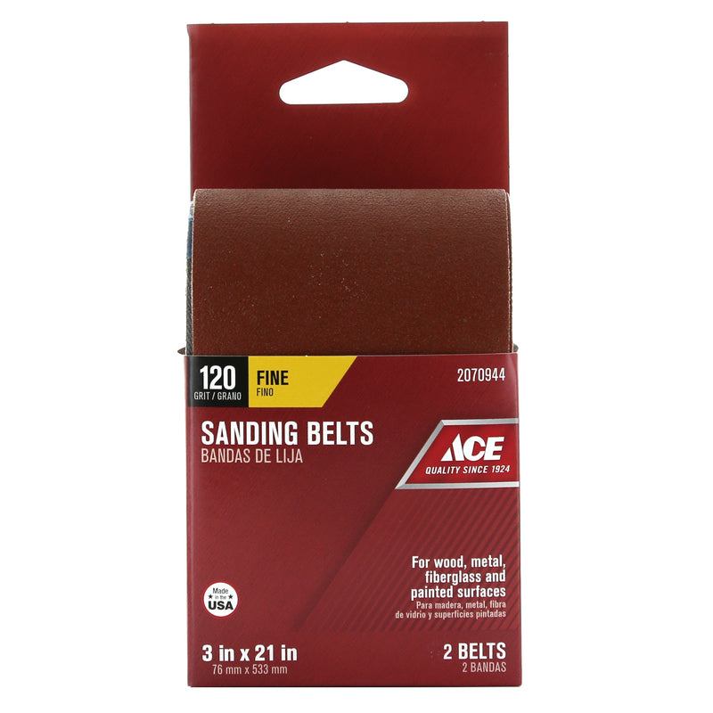 Ace 21 in. L X 3 in. W Aluminum Oxide Sanding Belt 120 Grit Fine 2 pc