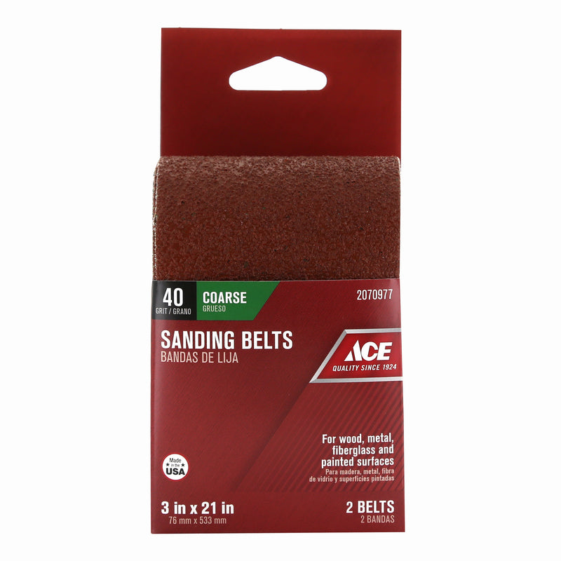 Ace 21 in. L X 3 in. W Aluminum Oxide Sanding Belt 40 Grit Extra Coarse 2 pc