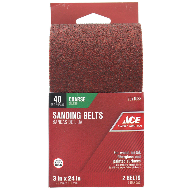 Ace 24 in. L X 3 in. W Aluminum Oxide Sanding Belt 40 Grit Extra Coarse 2 pc