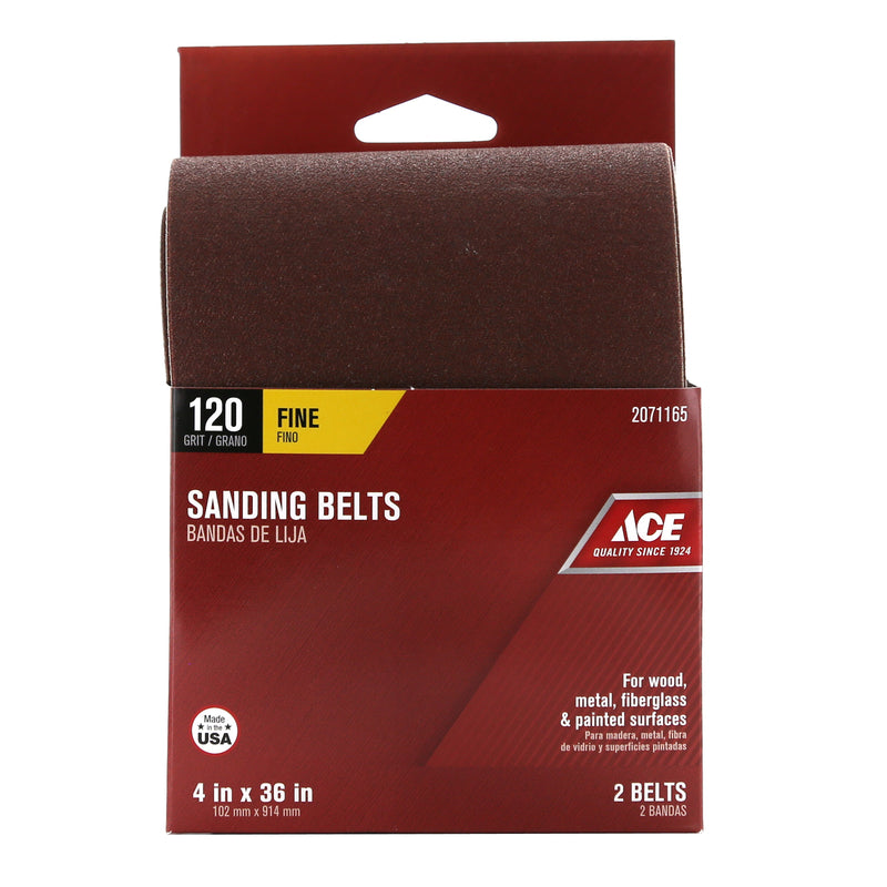 Ace 36 in. L X 4 in. W Aluminum Oxide Sanding Belt 120 Grit Fine 2 pc