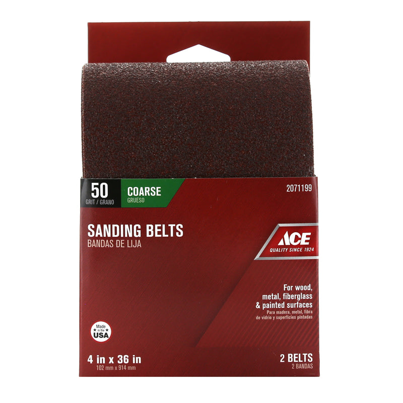 Ace 36 in. L X 4 in. W Aluminum Oxide Sanding Belt 50 Grit Coarse 2 pc