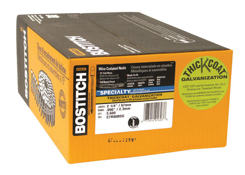 Bostitch 2-3/16 in. L X 11 Ga. Angled Coil Galvanized Siding Nails 15 deg 3600 pk