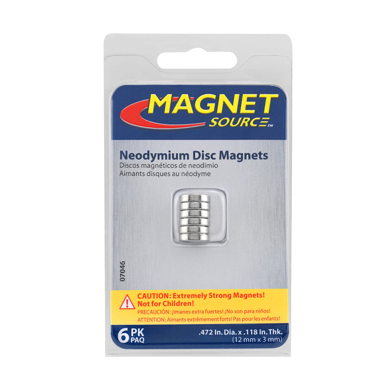 Magnet Source .118 in. L X .472 in. W Silver Super Disc Magnets 4.3 lb. pull 6 pc