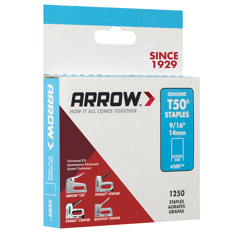 Arrow T50 3/8 in. W X 9/16 in. L 18 Ga. Flat Crown Heavy Duty Staples 1250 pk