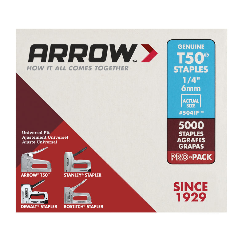 Arrow T50 3/8 in. W X 1/4 in. L 18 Ga. Flat Crown Heavy Duty Staples 5000 pk
