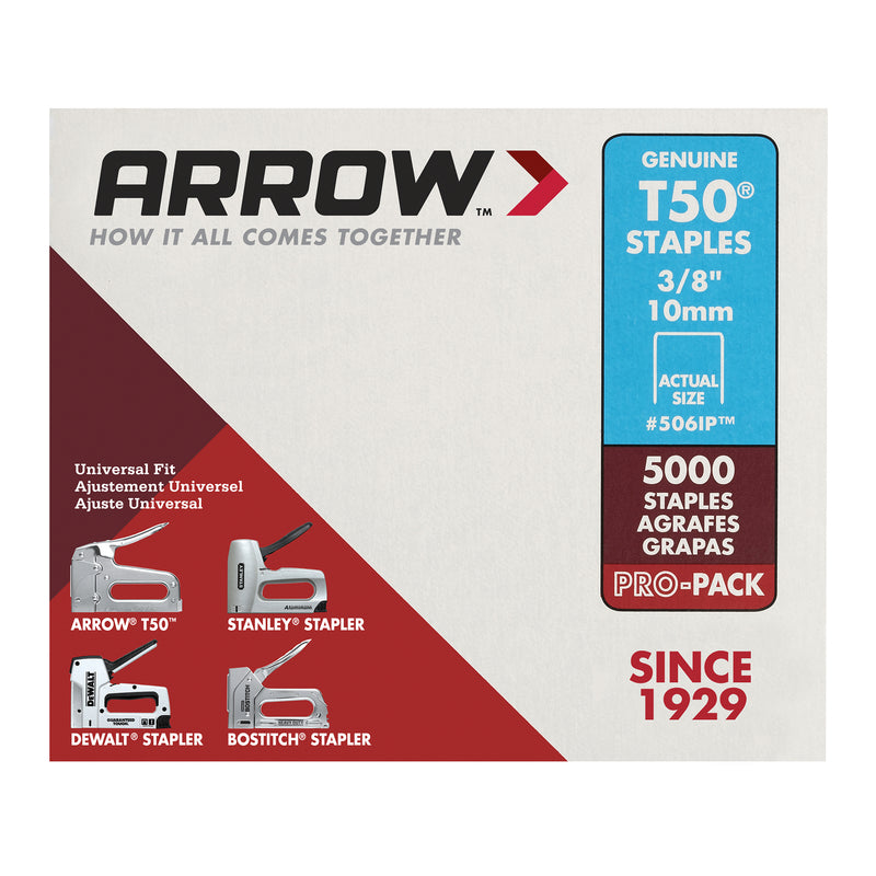 Arrow T50 3/8 in. W X 3/8 in. L 18 Ga. Flat Crown Heavy Duty Staples 5000 pk