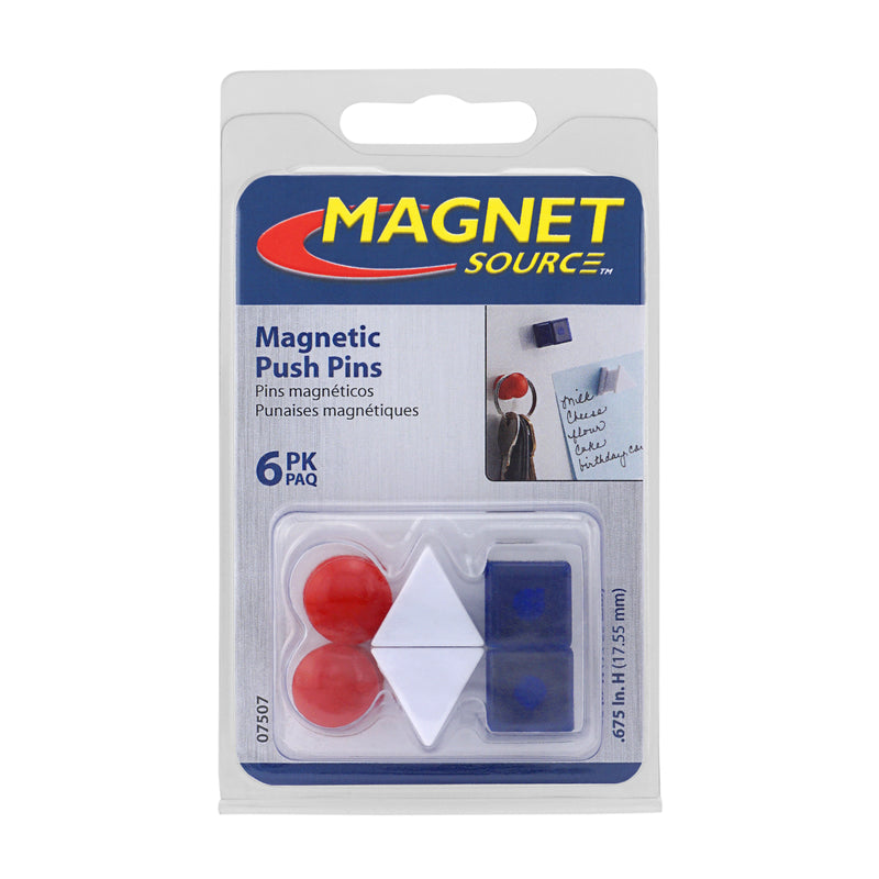 Magnet Source .625 in. L X .5 in. W Assorted Magnetic Push Pins 6 pc