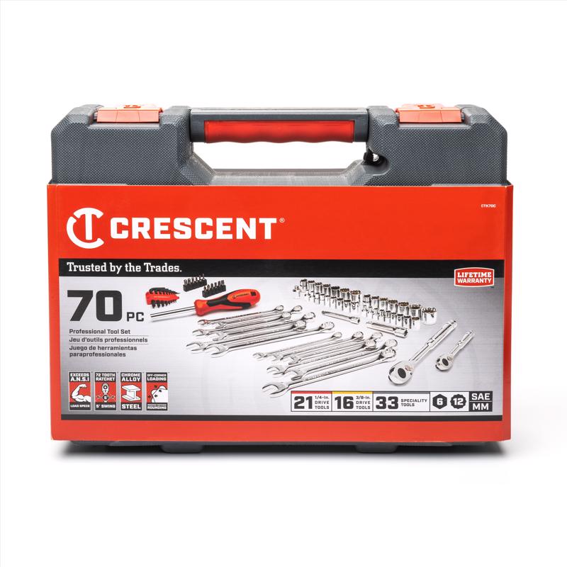 Crescent 3/8 in. drive Metric and SAE 6 and 12 Point Mechanic's Tool Set 70 pc