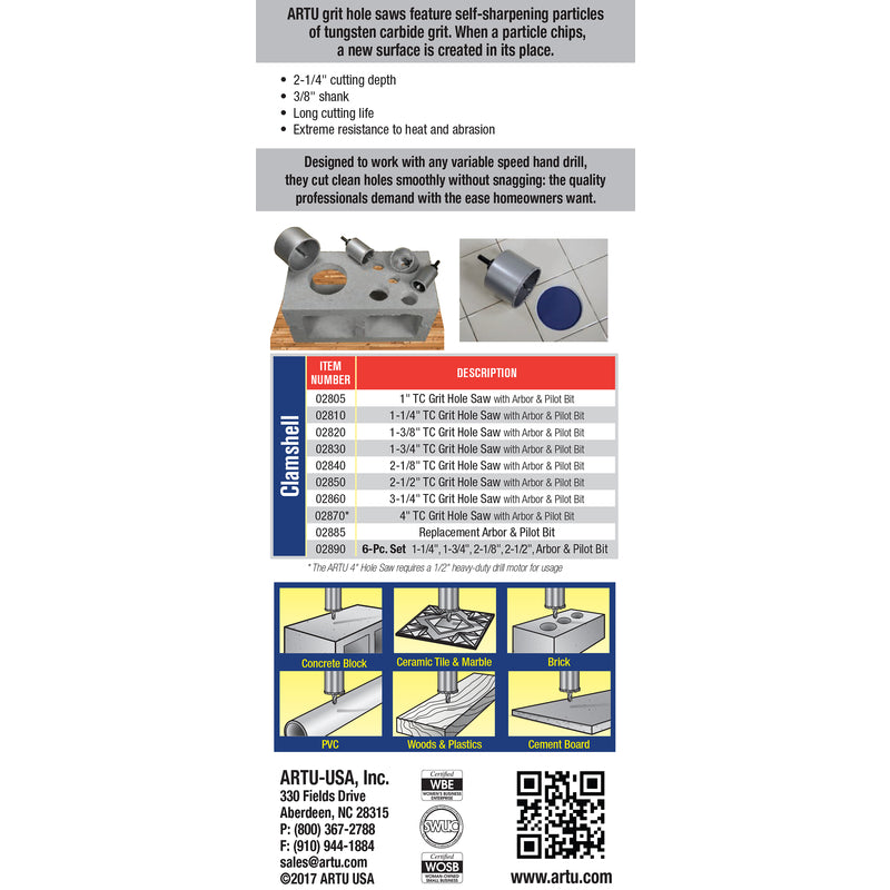 ARTU 4 in. Carbide Grit Hole Saw Arbor 1 pc