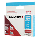 Arrow T50 3/8 in. W X 1/4 in. L 18 Ga. Flat Crown Heavy Duty Staples 1000 pk