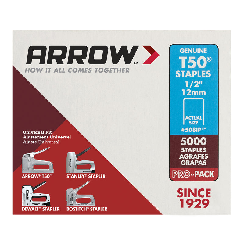 Arrow T50 3/8 in. W X 1/2 in. L 18 Ga. Flat Crown Heavy Duty Staples 5000 pk