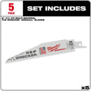 Milwaukee The Wrecker 6 in. Bi-Metal Demolition Reciprocating Saw Blade 7/11 TPI 5 pk